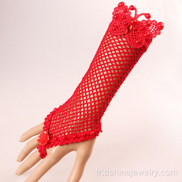 Papillon rouge maille dentelle élastique main bijoux Bracelet